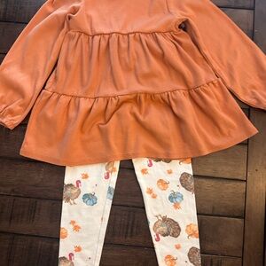 Burt's Bees Orange Top and White Turkey Print Leggings Set